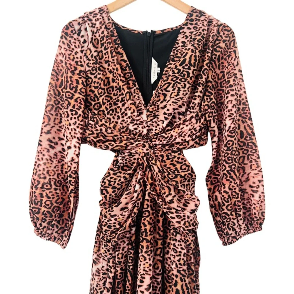 ANTHROPOLOGIE RANA GILL Long Sleeve Cutout Midi Dress in Leopard Size S